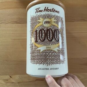 Tim Hortons White & Brown Ceramic Storage Canister - 1000 Anniversary Design